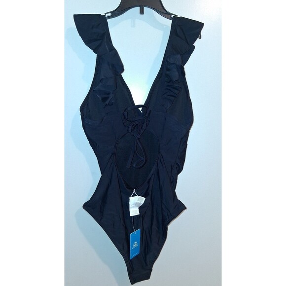 NEW! Women's Cupshe Ruffled V-Neck Lace Up One Piece Swimsuit Bathing Suit, M - Picture 6 of 9